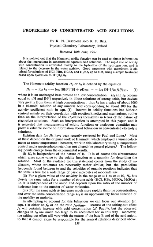 Properties of concentrated acid solutions