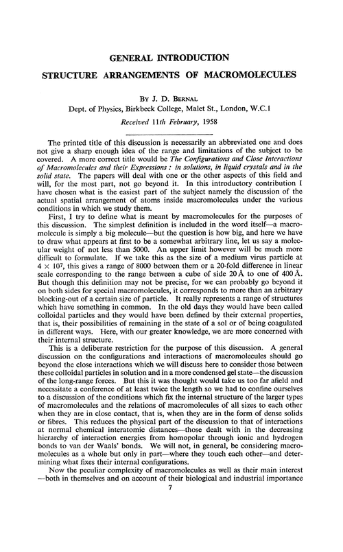 General introduction structure arrangements of macromolecules