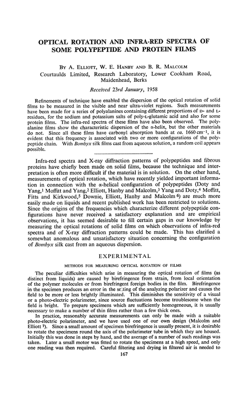 Optical rotation and infra-red spectra of some polypeptide and protein films
