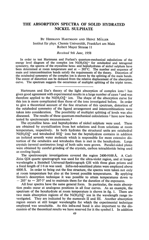 The absorption spectra of solid hydrated nickel sulphate
