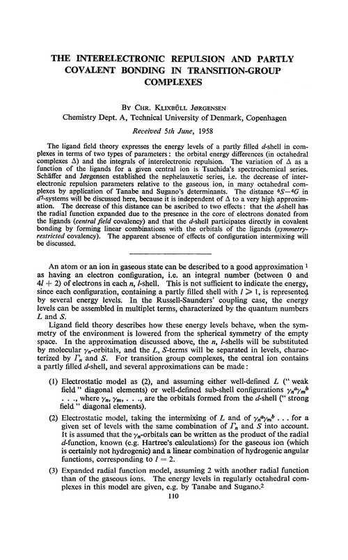 The interelectronic repulsion and partly covalent bonding in transition-group complexes
