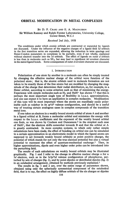Orbital modification in metal complexes
