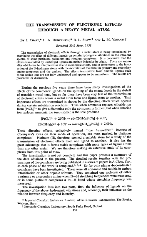 The transmission of electronic effects through a heavy metal atom