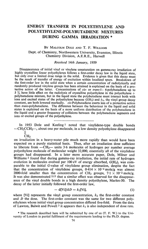 Energy transfer in polyethylene and polyethylene-polybutadiene mixtures during gamma irradiation