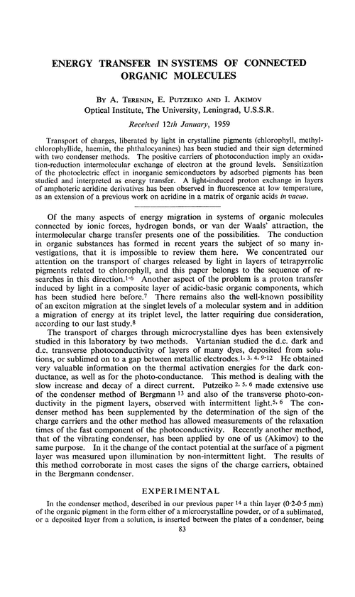 Energy transfer in systems of connected organic molecules