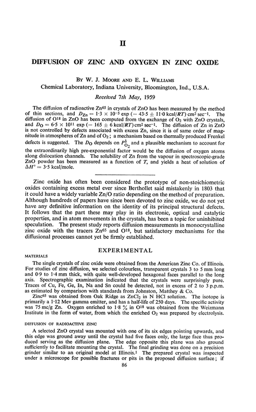 II. Diffusion of zinc and oxygen in zinc oxide