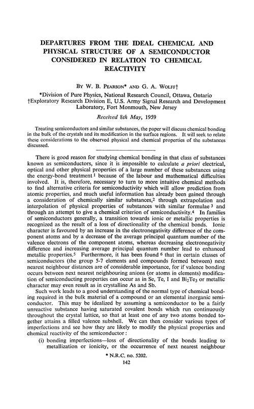 Departures from the ideal chemical and physical structure of a semiconductor considered in relation to chemical reactivity