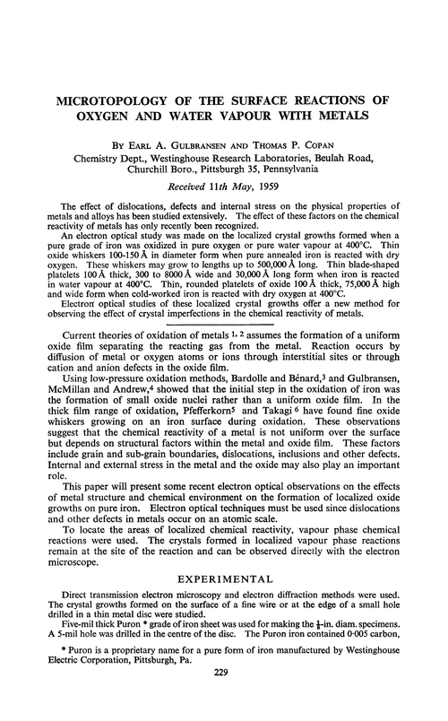 Microtopology of the surface reactions of oxygen and water vapour with metals