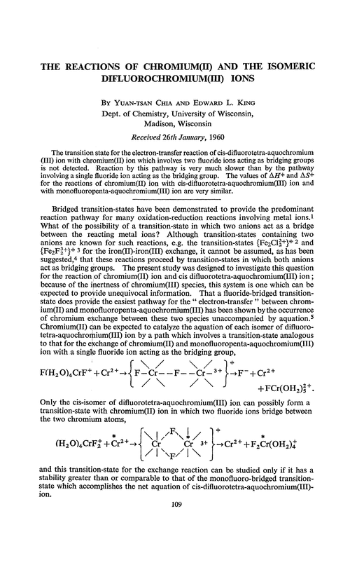The reactions of chromium(II) and the isomeric difluorochromium(III) ions