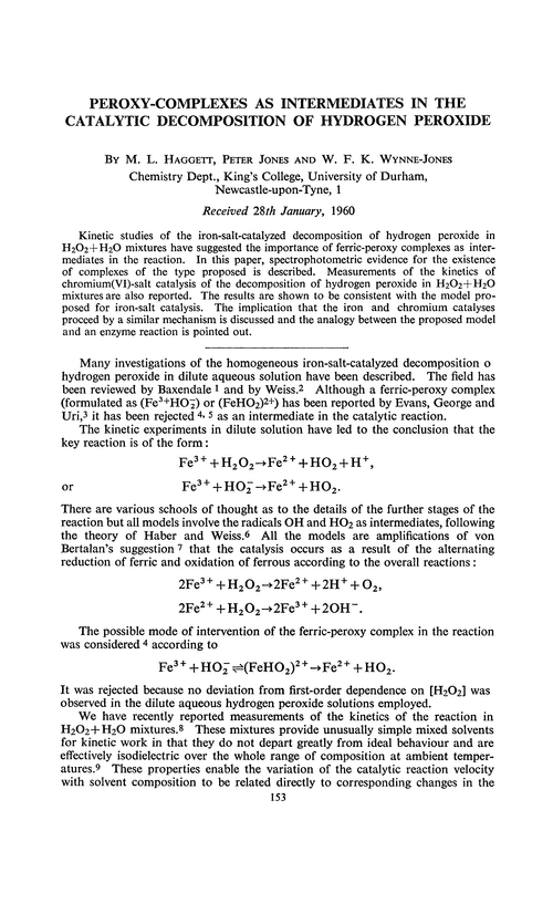 Peroxy-complexes as intermediates in the catalytic decomposition of hydrogen peroxide