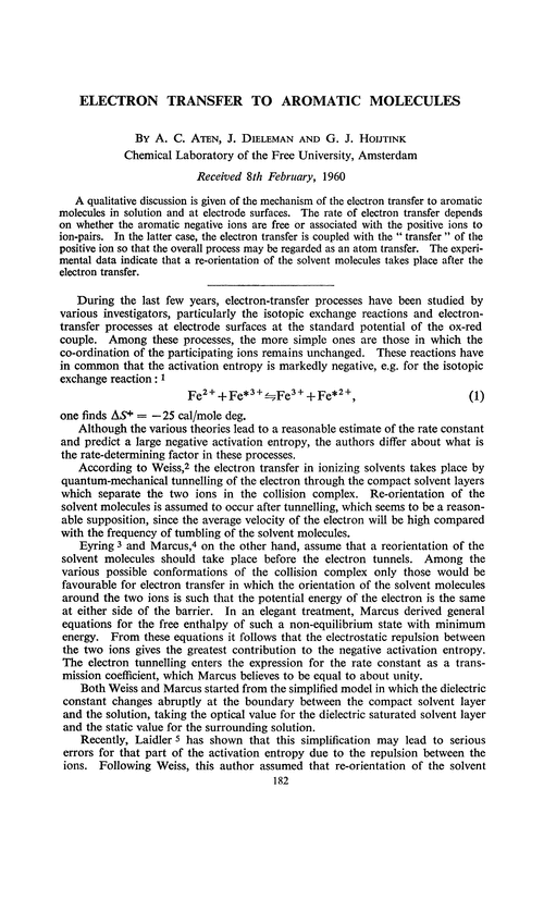 Electron transfer to aromatic molecules