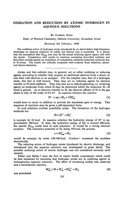 Oxidation and reduction by atomic hydrogen in aqueous solutions