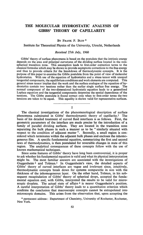 The molecular hydrostatic analysis of Gibbs' theory of capillarity