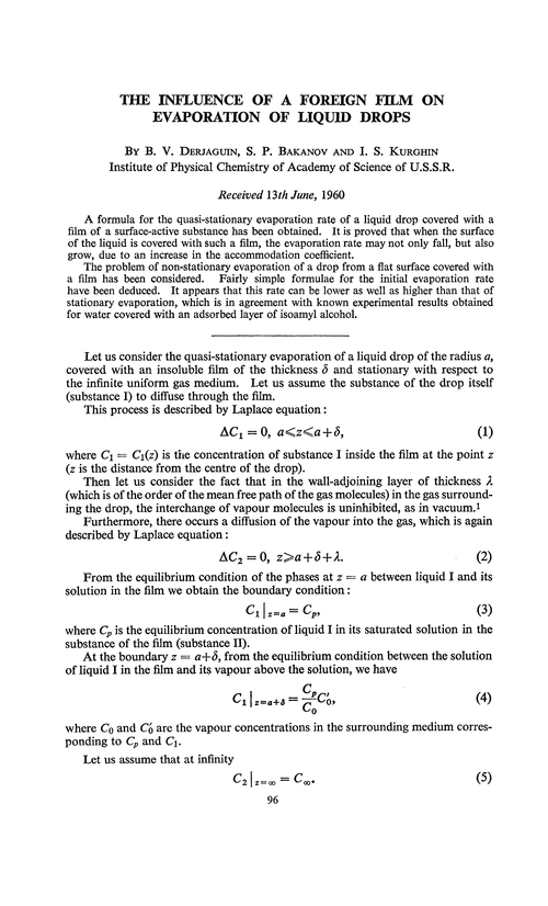 The Influence Of A Foreign Film On Evaporation Of Liquid Drops Discussions Of The Faraday Society Rsc Publishing