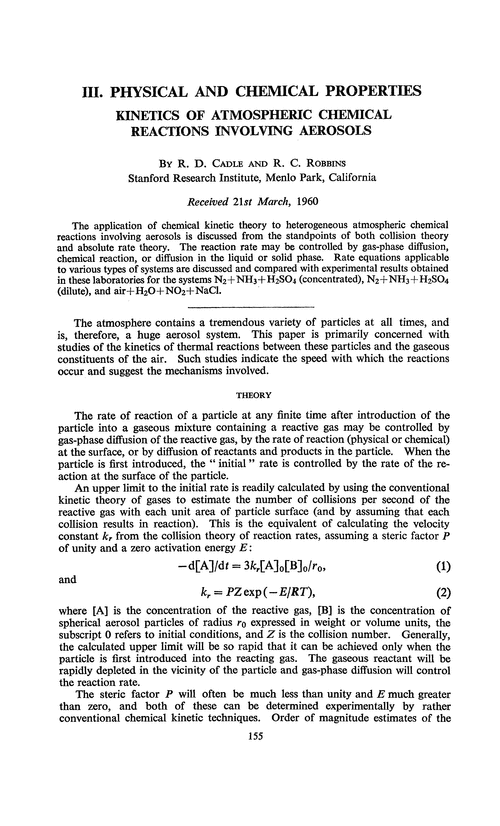 Physical and chemical properties. Kinetics of atmospheric chemical reactions involving aerosols