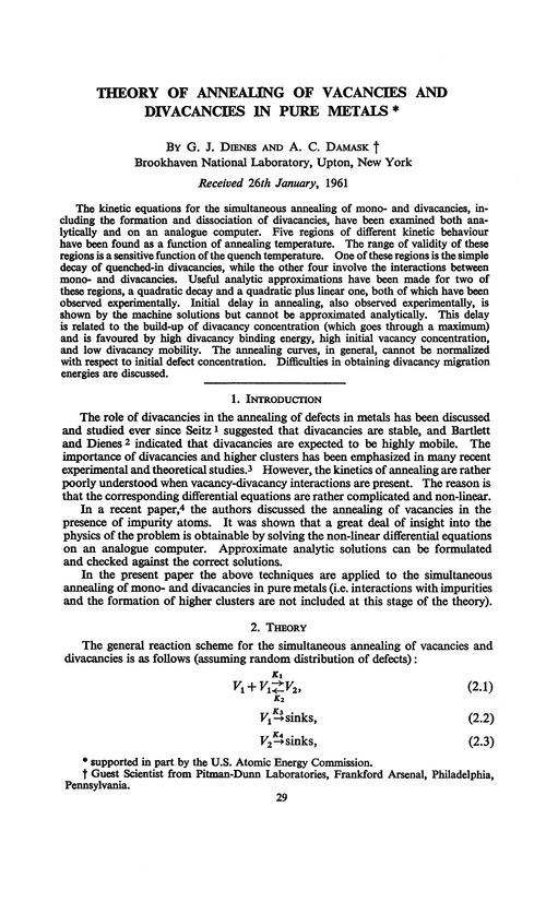 Theory of annealing of vacancies and divacancies in pure metals