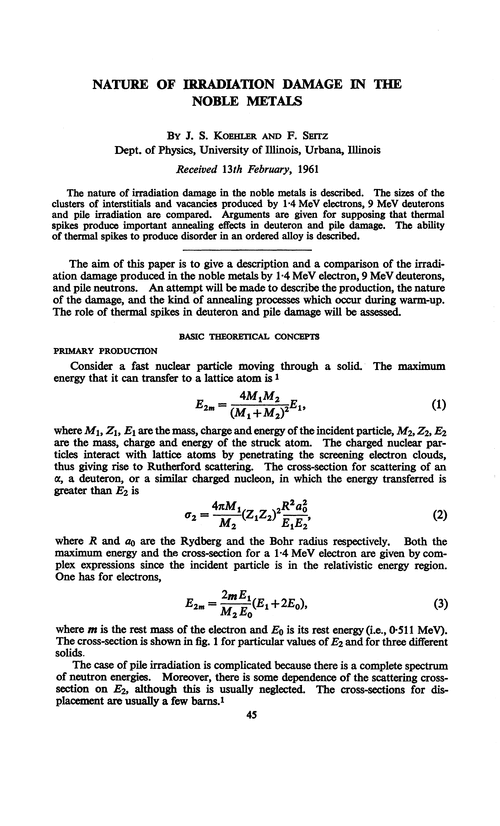 Nature of irradiation damage in the noble metals