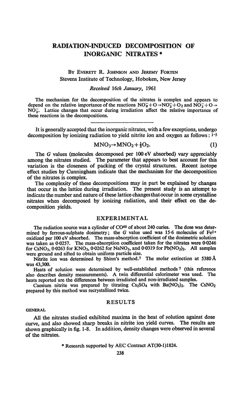 Radiation-induced decomposition of inorganic nitrates