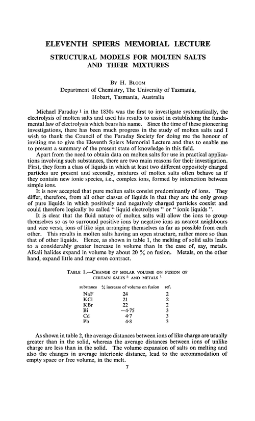 Eleventh Spiers Memorial Lecture. Structural models for molten salts and their mixtures