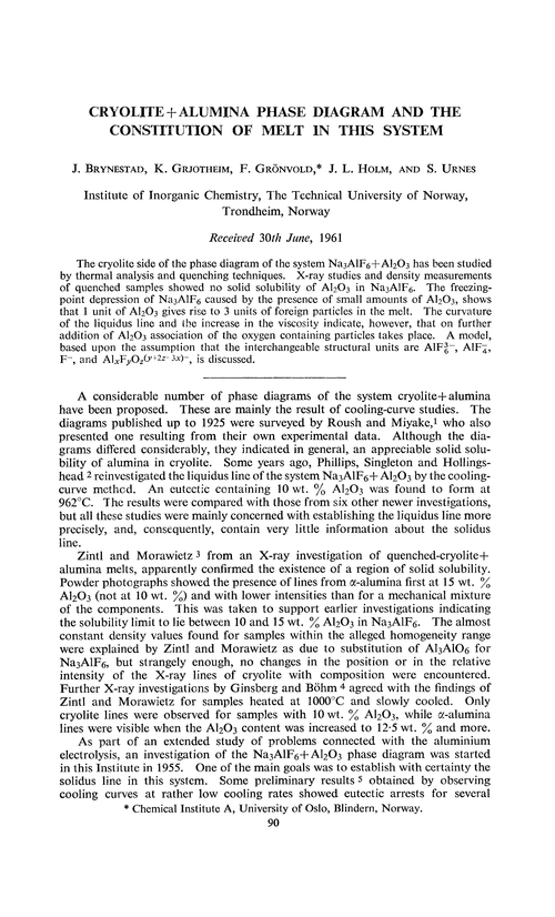Cryolite + alumina phase diagram and the constitution of ... party phase diagram 