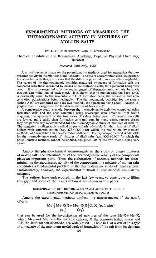 Experimental methods of measuring the thermodynamic activity in mixtures of molten salts