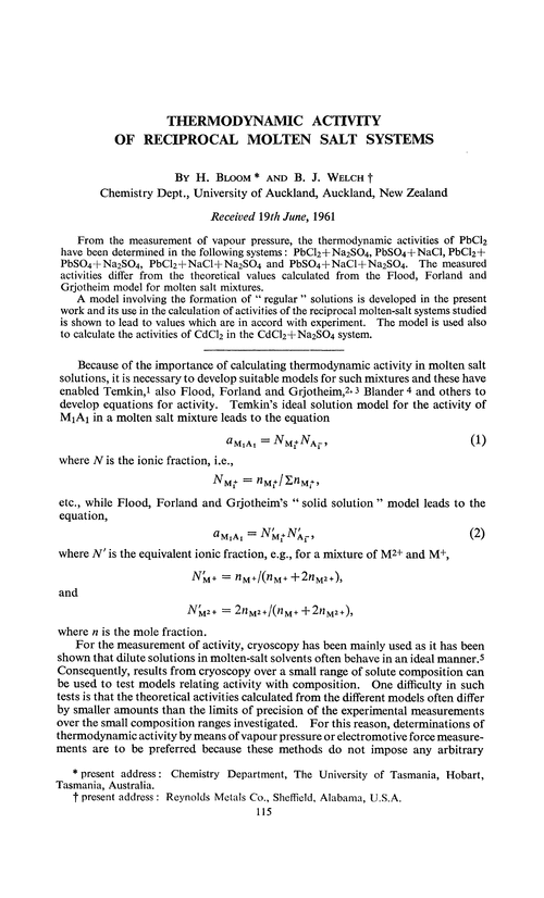Thermodynamic activity of reciprocal molten salt systems