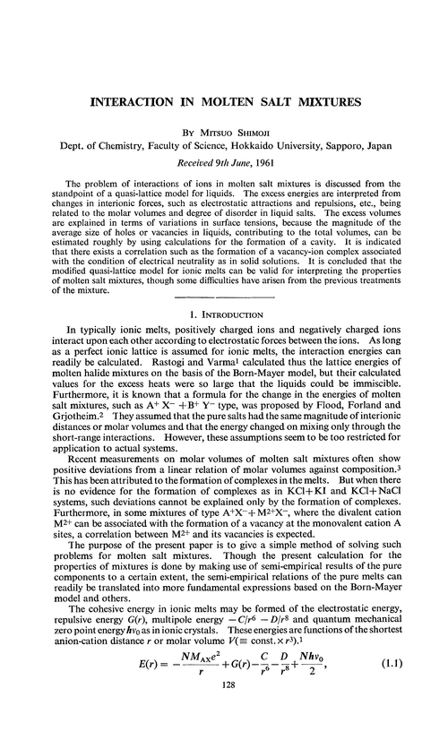 Interaction in molten salt mixtures