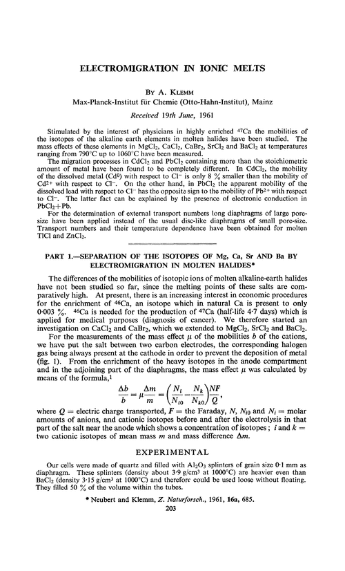 Electromigration in ionic melts