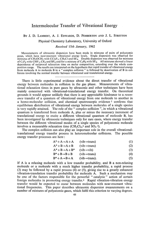 Intermolecular transfer of vibrational energy