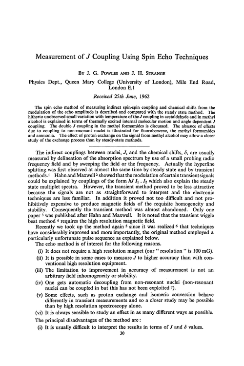 Measurement of J coupling using spin echo techniques