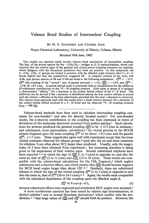 Valence bond studies of internuclear coupling