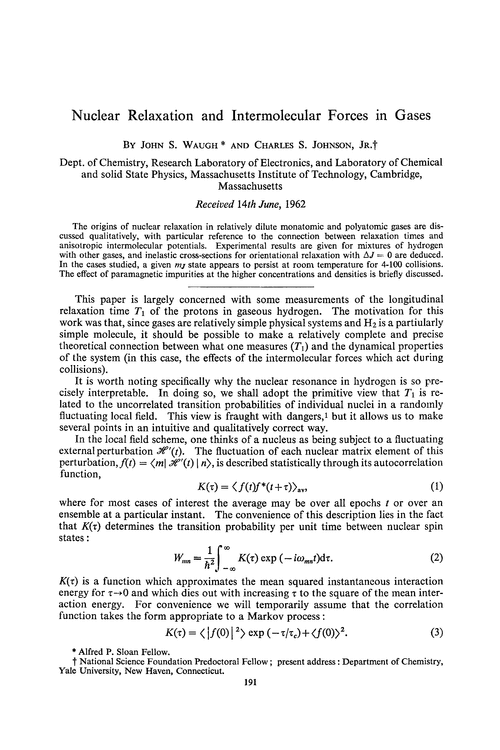 Nuclear relaxation and intermolecular forces in gases