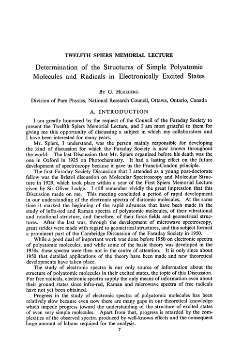 Twelfth Spiers Memorial Lecture. Determination of the structures of simple polyatomic molecules and radicals in electronically excited states