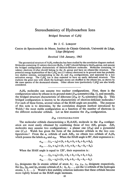 Stereochemistry of hydrocarbon ions. Bridged structure of C2H