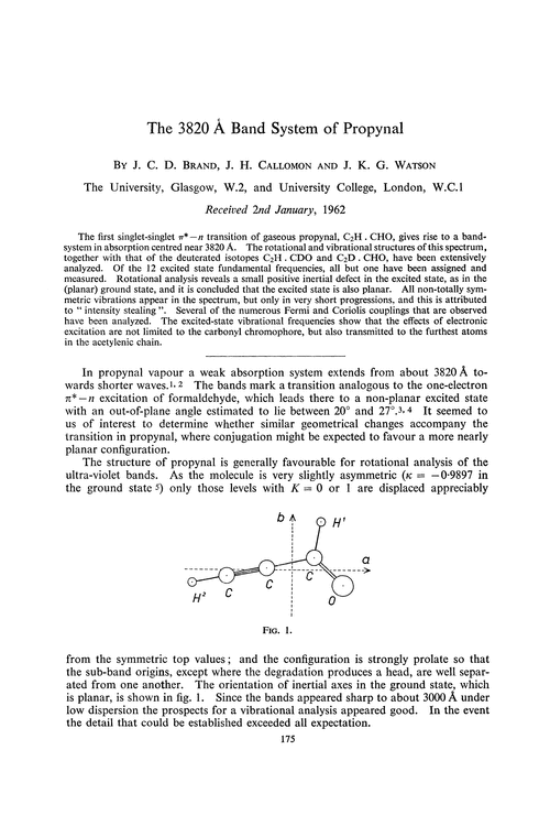 The 30 A Band System Of Propynal Discussions Of The Faraday Society Rsc Publishing
