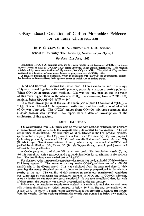 γ-ray-induced oxidation of carbon monoxide : evidence for an ionic chain-reaction