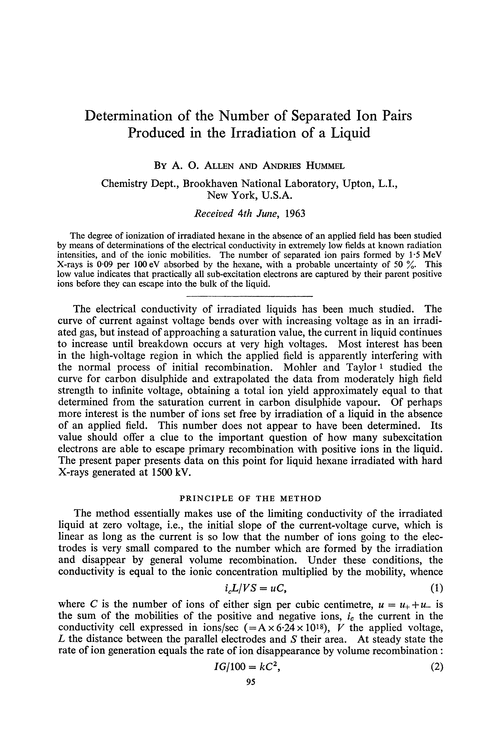 Determination of the number of separated ion pairs produced in the irradiation of a liquid