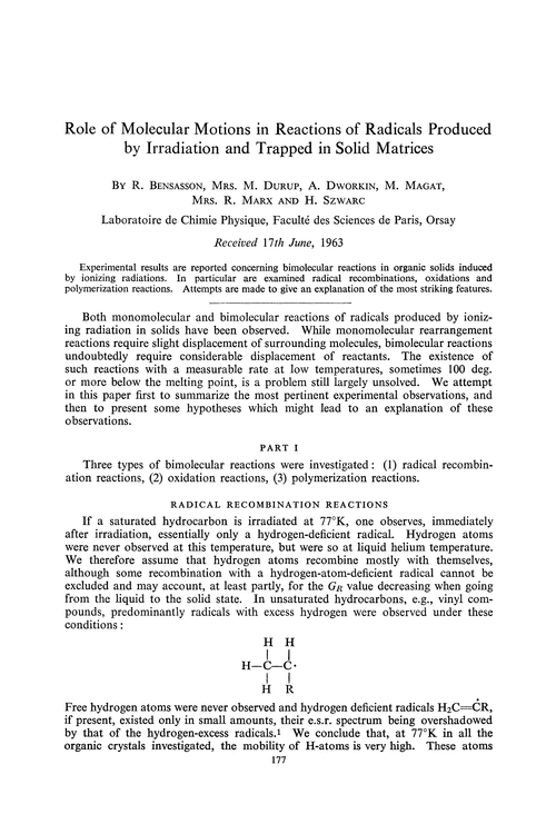 Role of molecular motions in reactions of radicals produced by irradiation and trapped in solid matrices