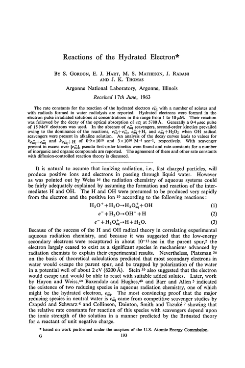 Reactions of the hydrated electron