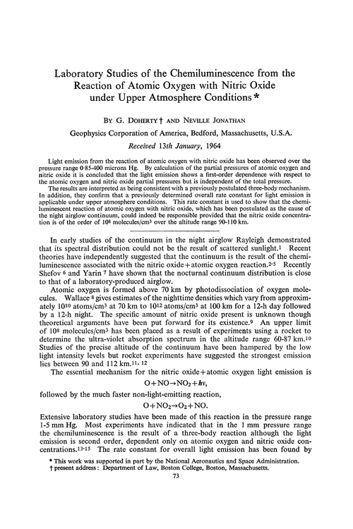Laboratory studies of the chemiluminescence from the reaction of atomic oxygen with nitric oxide under upper atmosphere conditions