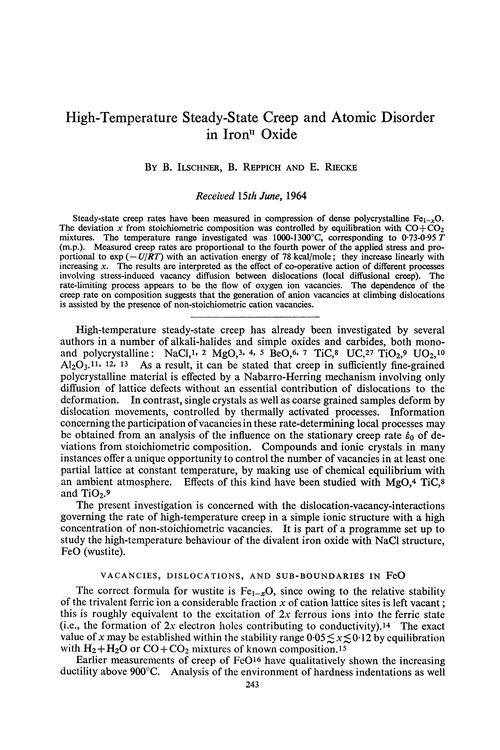 High-temperature steady-state creep and atomic disorder in ironII oxide