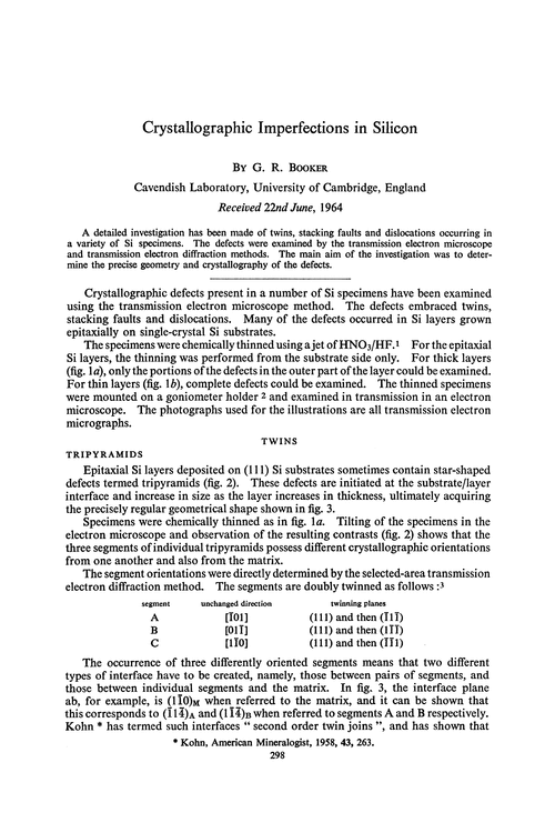 Crystallographic imperfections in silicon