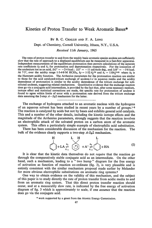 Kinetics of proton transfer to weak aromatic bases