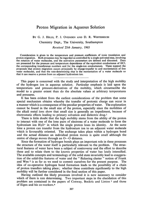 Proton migration in aqueous solution