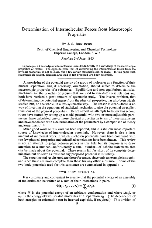Determination of intermolecular forces from macroscopic properties
