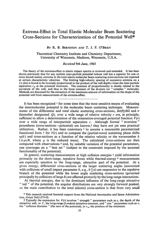 Extrema-effect in total elastic molecular beam scattering cross-sections for characterization of the potential well