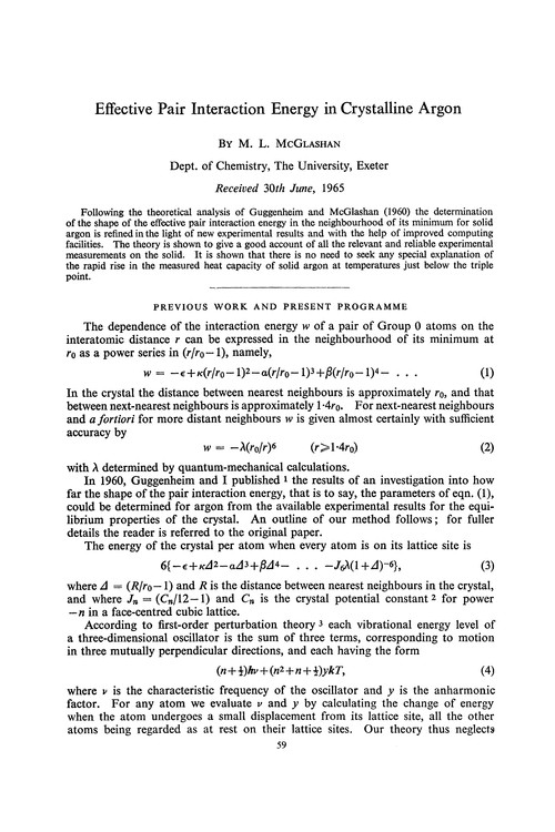 Effective pair interaction energy in crystalline argon