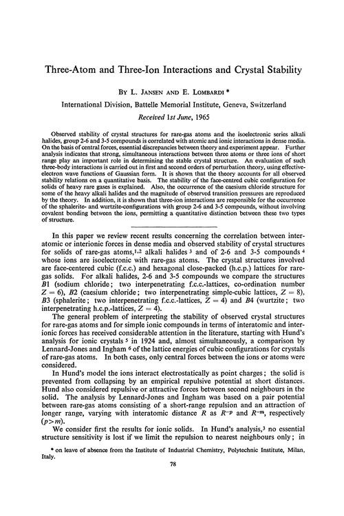 Three-atom and three-ion interactions and crystal stability
