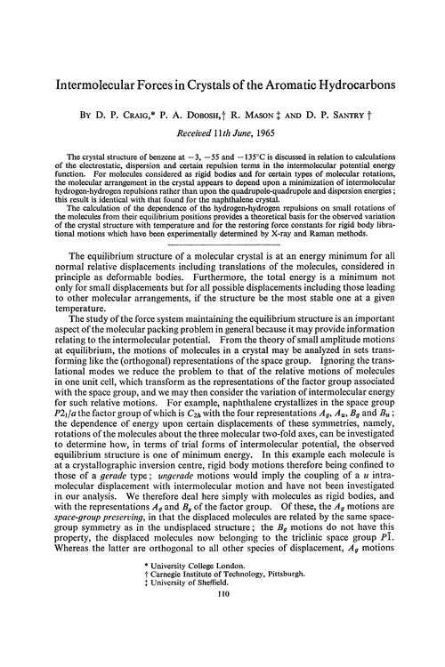 Intermolecular forces in crystals of the aromatic hydrocarbons