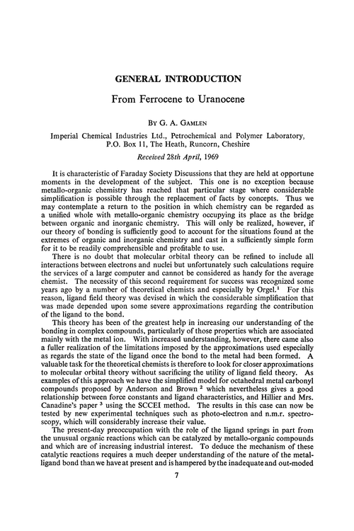 General introduction. From ferrocene to uranocene